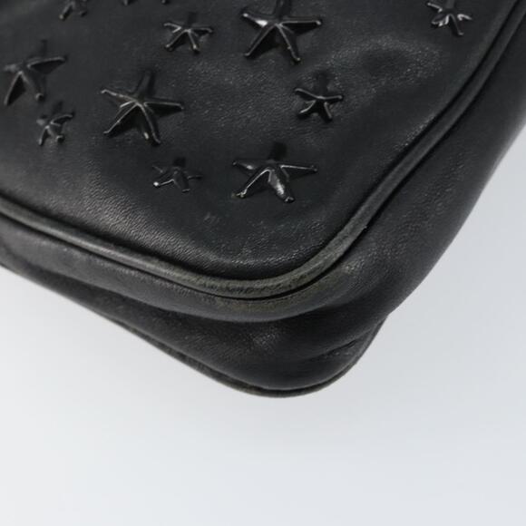 Jimmy Choo Studs Clutch Bag Leather Black Gold Auth bs30999
